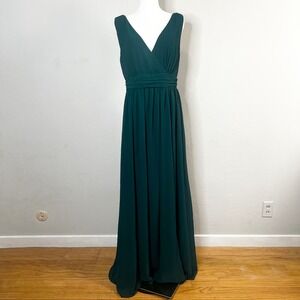 Lulus Maxi Dress Emerald Green V Neck Sleeveless Empire Waist Formal Size Large